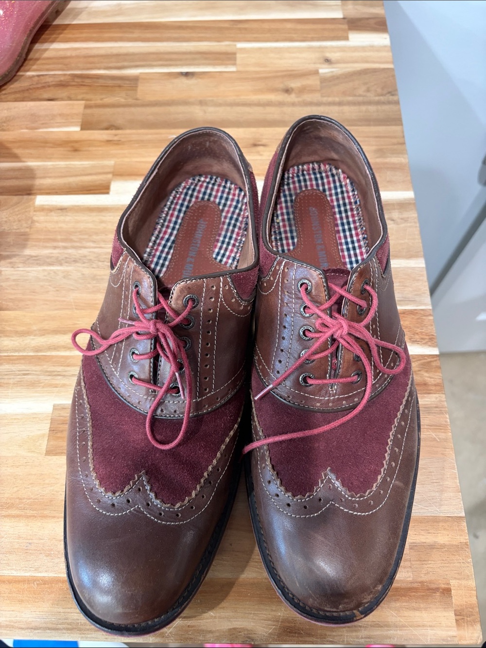 Johnston & Murphy Brown Leather and Burgundy Suede Wingtip Oxfords